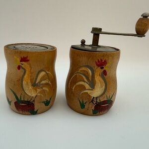 Vintage Wood Salt & Pepper Shaker Set, Made in Japan Hand Painted Rooster
